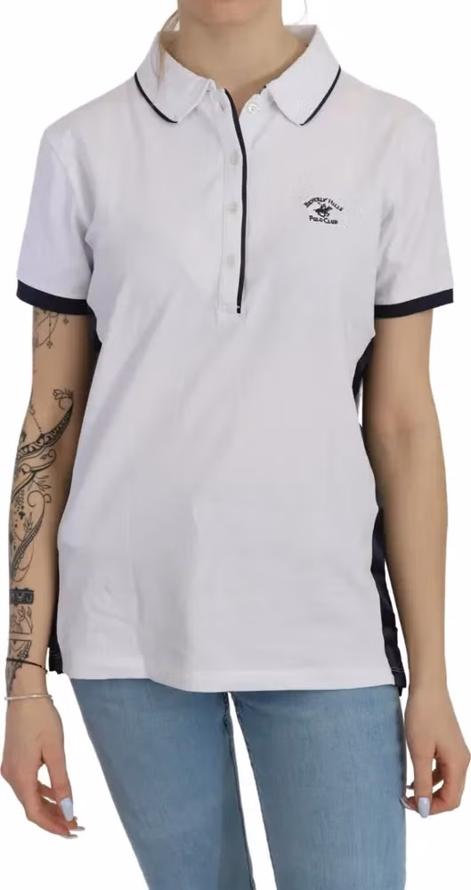 Beverly Hills Cotton White Collared Short Sleeve Top