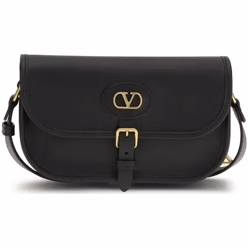 Valentino Garavani Black Calf Leather Bos Taurus Shoulder Bag