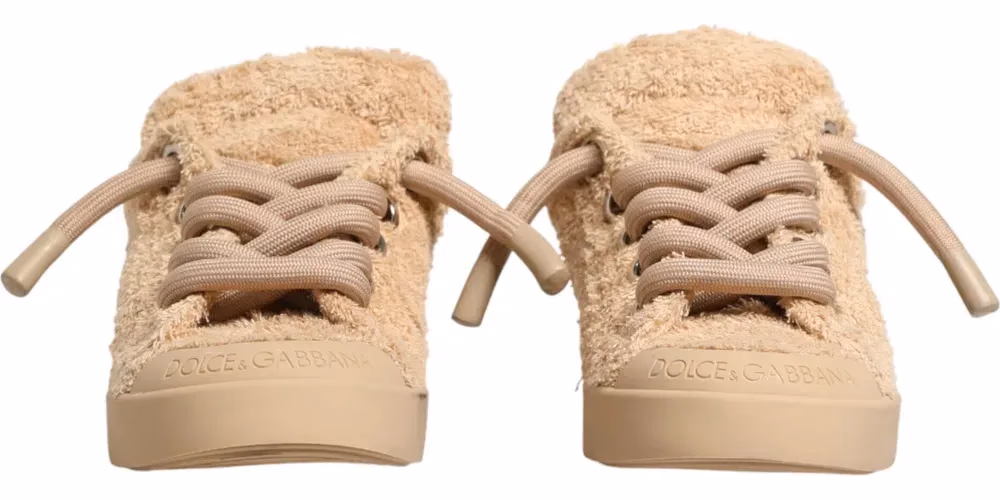 Dolce & Gabbana Shoes Beige Faux Shearling Low Top Sneakers