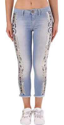 Blue Cotton Cropped Jeans