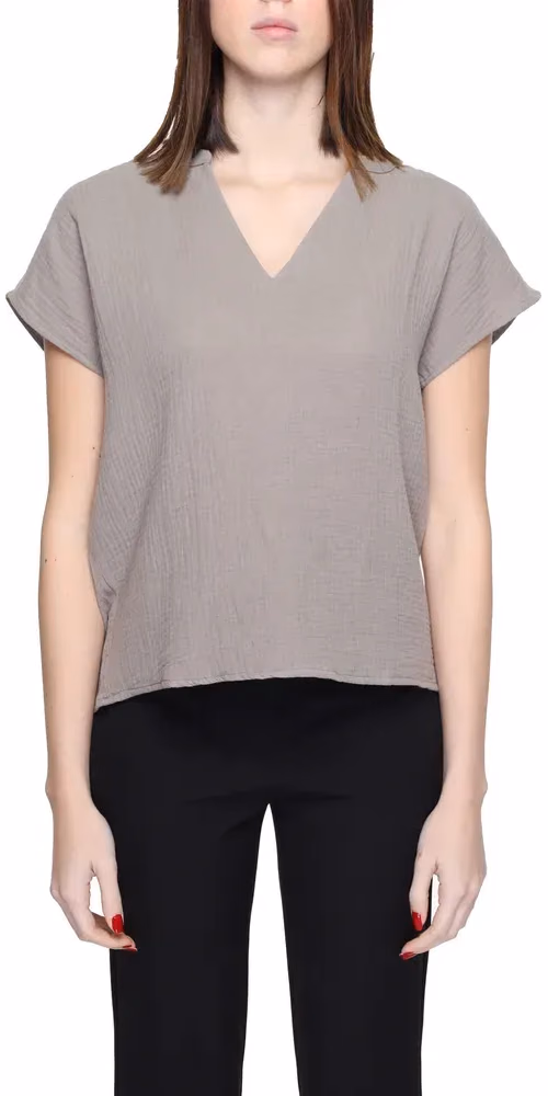 Jacqueline De Yong Beige Cotton Blouse