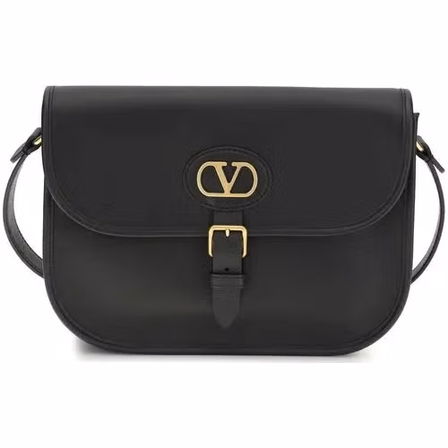 Valentino Garavani Black Calf Leather Bos Taurus Shoulder Bag