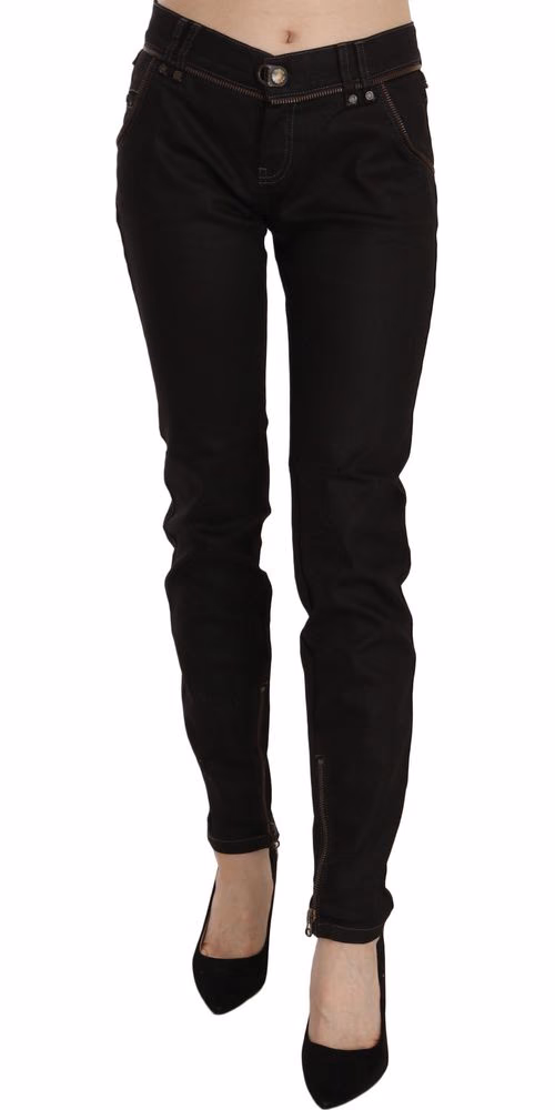John Galliano Cotton Black Mid Waist Skinny Denim Jeans