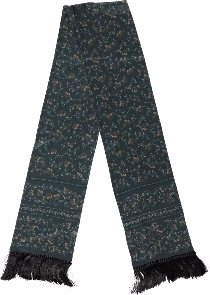 Dolce & Gabbana Green Silk Floral Pattern Fringed 135cm X 16cm  Scarf