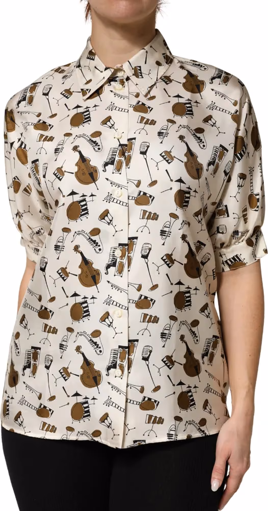 Dolce & Gabbana Beige Musical Instrument Print Short Sleeve Top