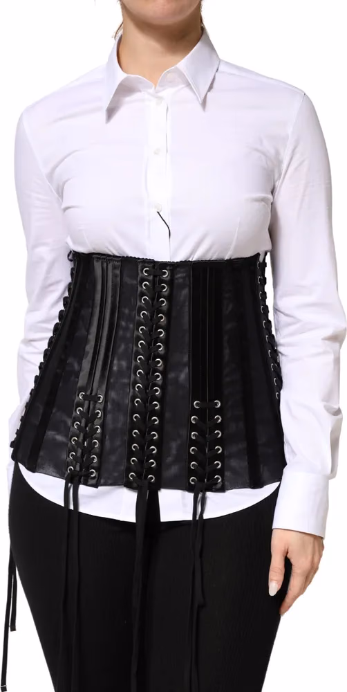 Dolce & Gabbana Black Lace-Up Waist Cincher Bustier Corset Top