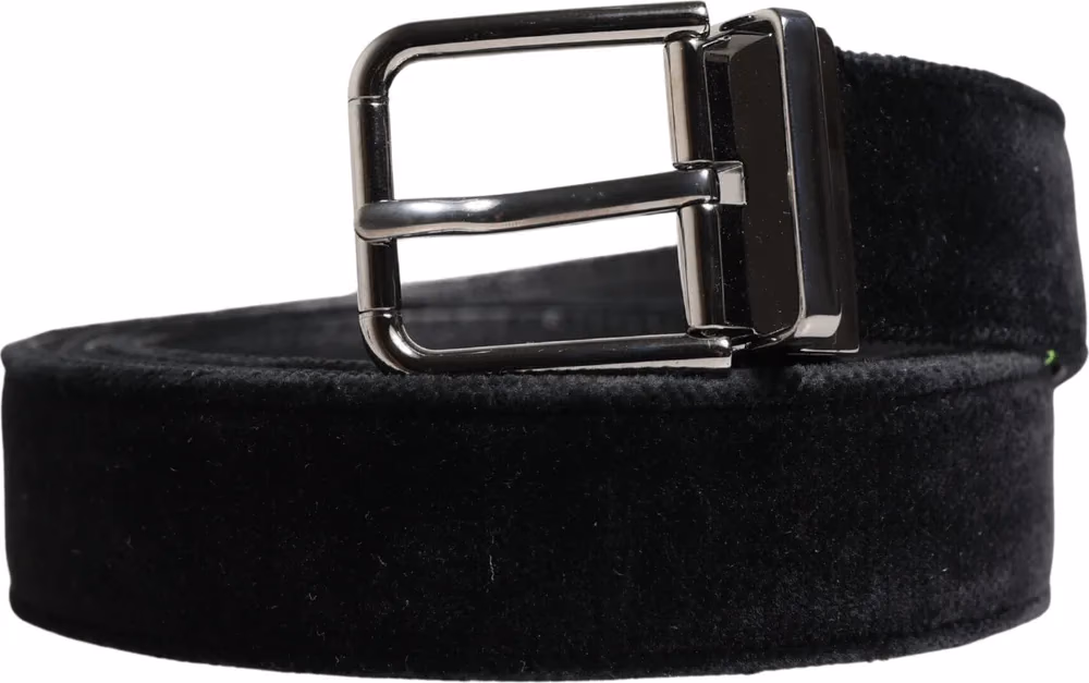 Dolce & Gabbana Black Suede Silver Tone Metal Buckle Men Belt