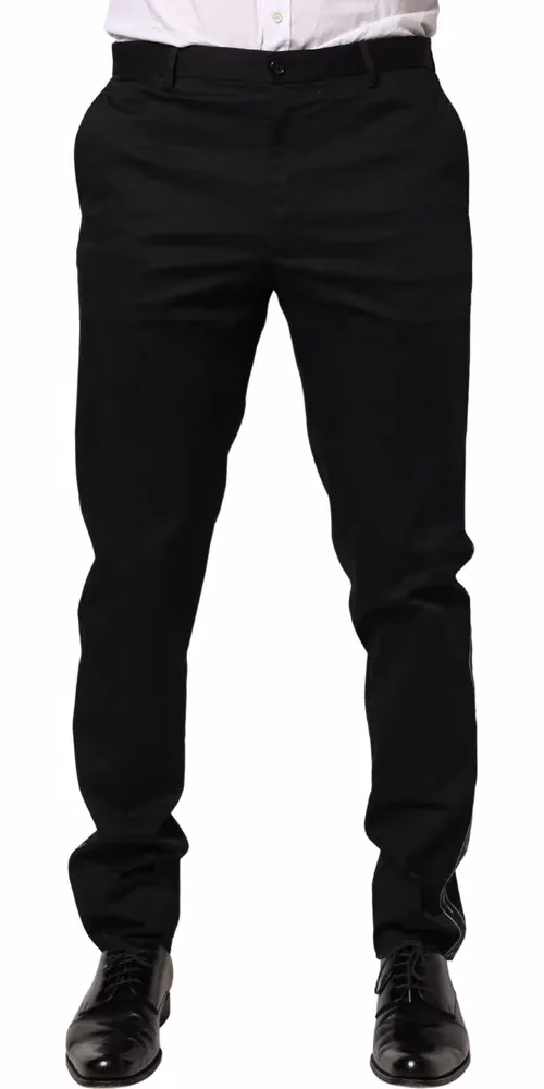 Dolce & Gabbana Black Cotton Skinny Men Dress Trouser Pants
