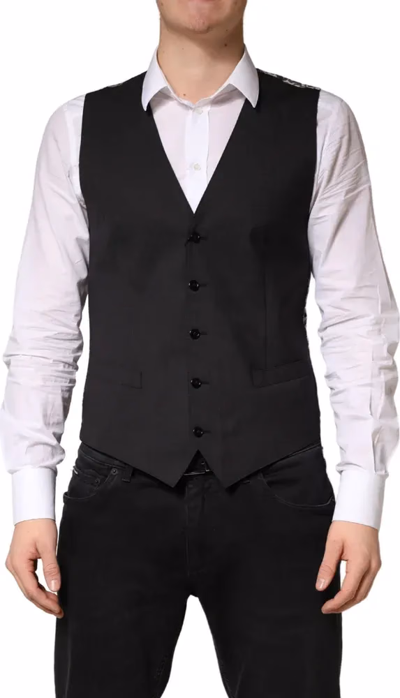 Dolce & Gabbana Black Wool Dress Men Formal Waistcoat Vest
