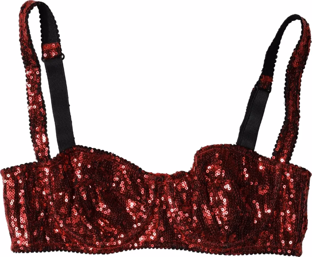 Dolce & Gabbana Red Sequined Nylon Balconnet Bra Underwear