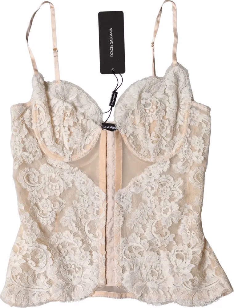 Dolce & Gabbana Beige Floral Lace Corset Lingerie Underwear