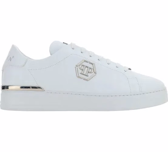 Philipp Plein White Calf Leather Bos Taurus Low Top Sneakers