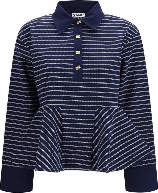 Ganni Blue Cotton Polo Shirt