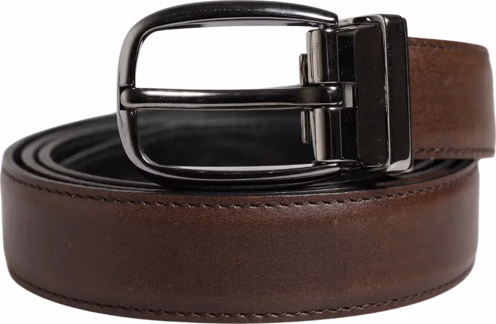 Dolce & Gabbana Men Brown Classic Leather Metal Buckle Belt