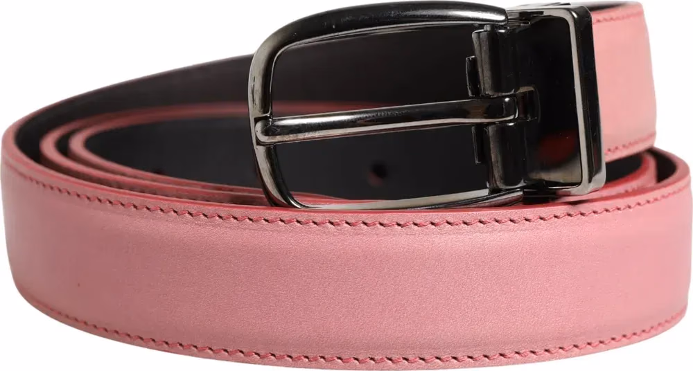Dolce & Gabbana Men Pink Classic Leather Metal Buckle Belt