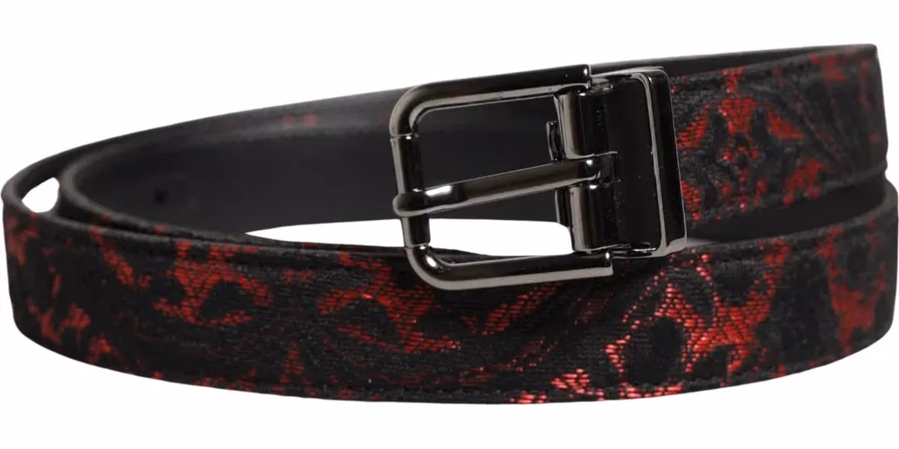 Dolce & Gabbana Black Red Polyester Silver Metal Buckle Belt