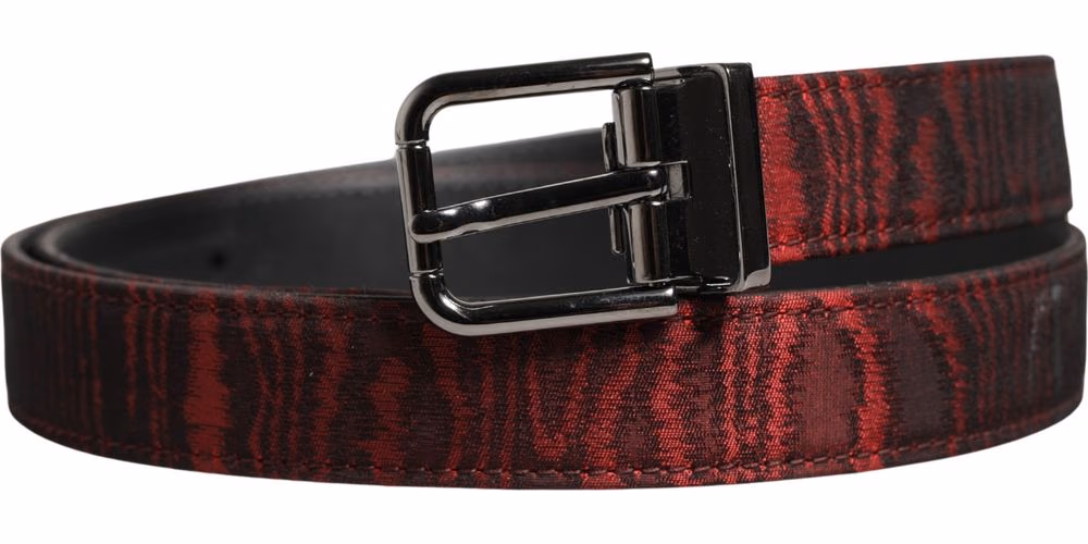 Dolce & Gabbana Men Red Jacquard Acetate Metal Buckle Belt