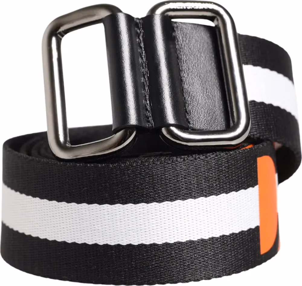 Dolce & Gabbana Men Black White Nylon Logo Metal Buckle Belt