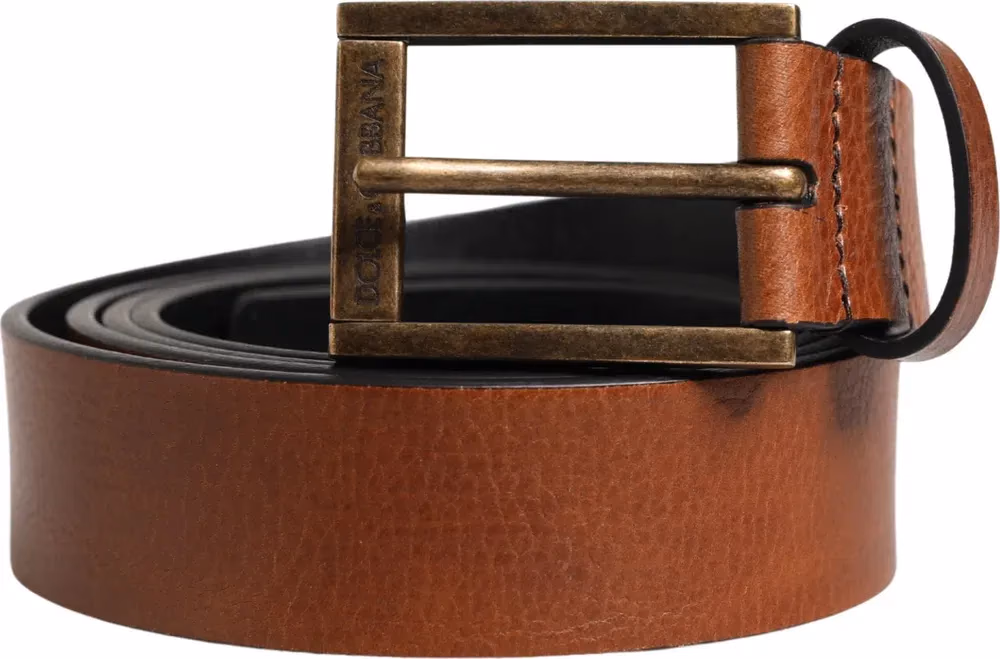 Dolce & Gabbana Men Brown Leather Classic Metal Buckle Belt