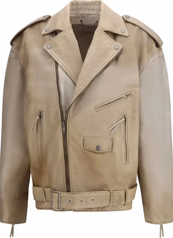 Golden Goose Beige Buffalo Leather Biker Jacket