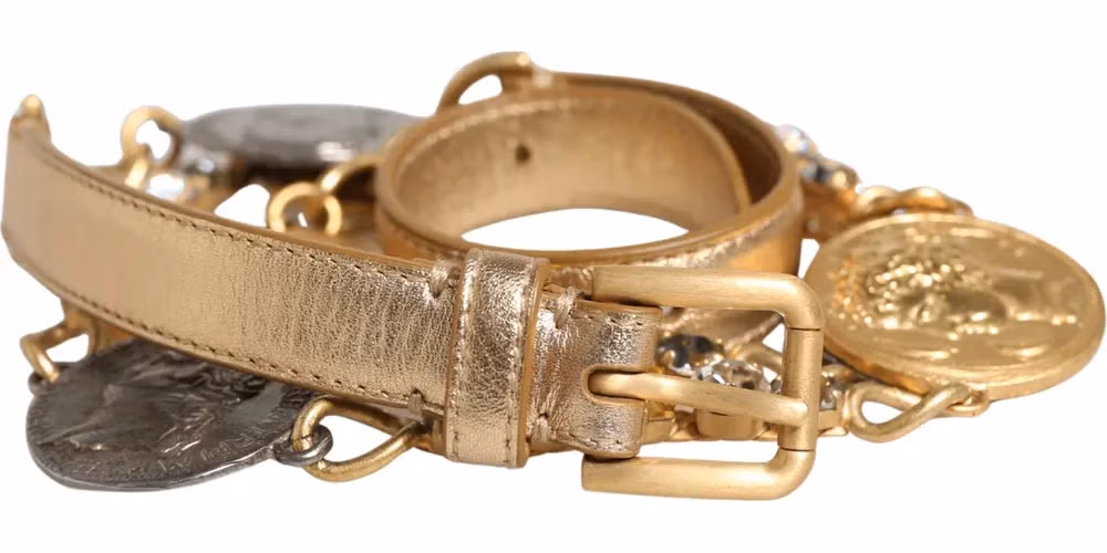 Dolce & Gabbana Gold Brass Chain Coin Embellished Metal Buckle Belt