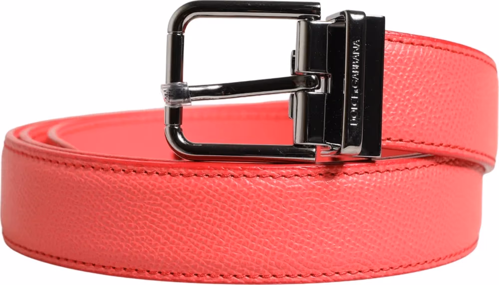Dolce & Gabbana Pink Calf Leather Silver Metal Buckle Belt