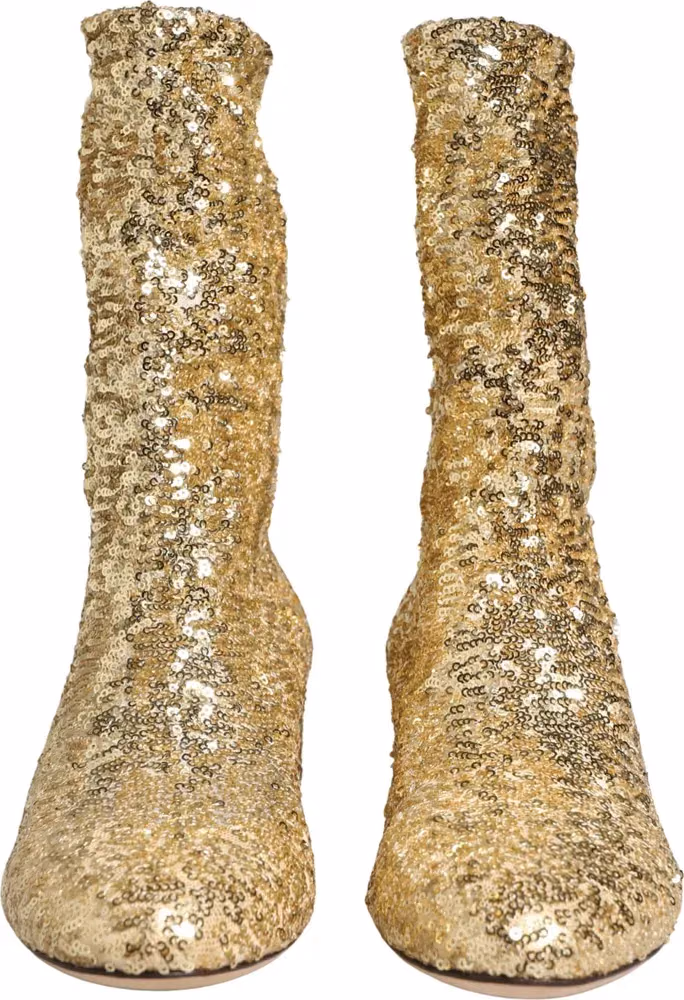 Dolce & Gabbana Gold Sequined Short Boots Stretch Shoes