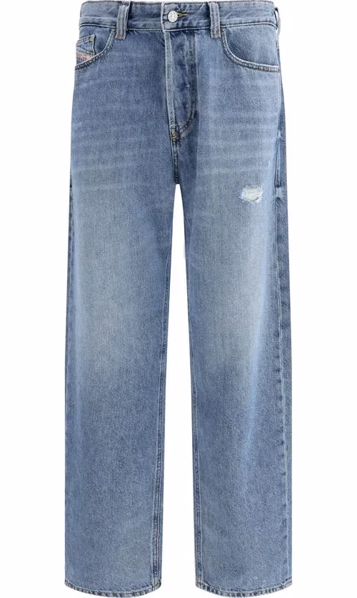 Diesel Blue Cotton Relaxed Fit Jeans