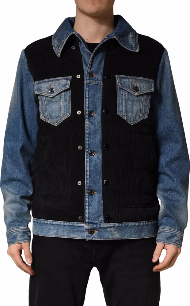 Dolce & Gabbana Black Blue Cotton Denim Blouson Men  Jacket