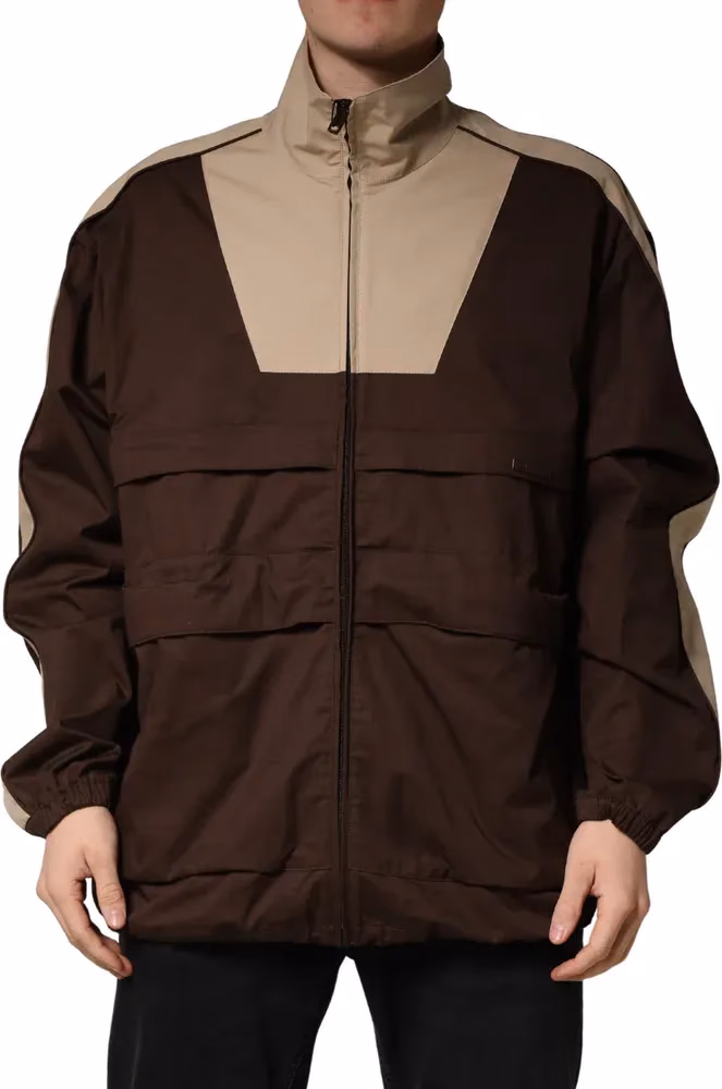 Dolce & Gabbana Brown Beige Cotton Zip Windbreaker Jacket