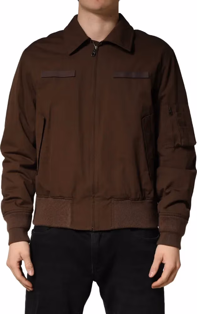 Dolce & Gabbana Brown Cotton Stretch Full Zip Bomber Jacket