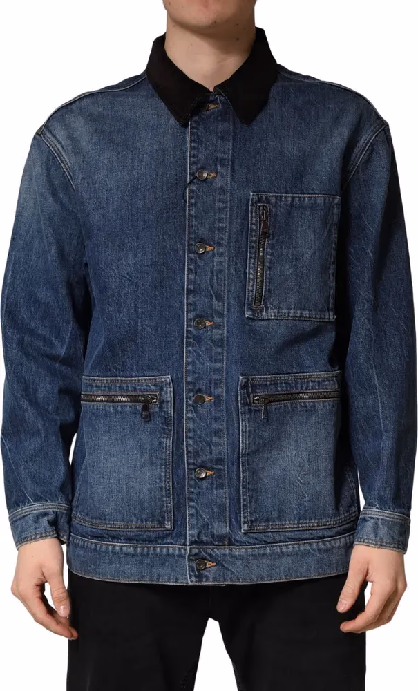 Dolce & Gabbana Black Blue Cotton Denim Blouson Men Jacket