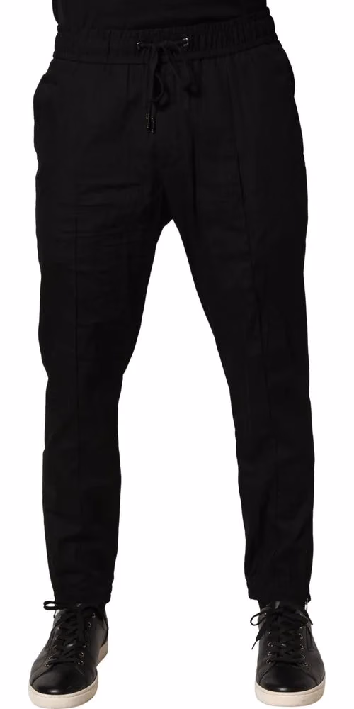 Dolce & Gabbana Black Cotton Skinny Men Jogger Trouser Pants