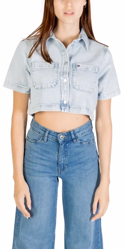 Tommy Hilfiger Jeans Light Blue Recycled Cotton Shortsleeve Shirt