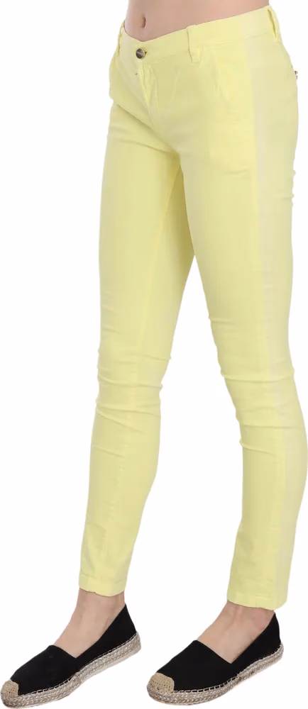 PINKO Yellow Cotton Stretch Low Waist Skinny Casual Trouser Pants