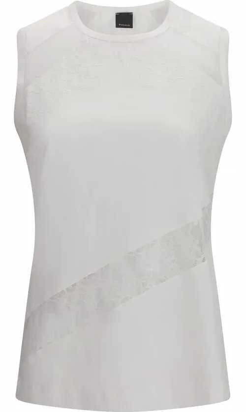 PINKO White Cotton Sleeveles T-Shirt