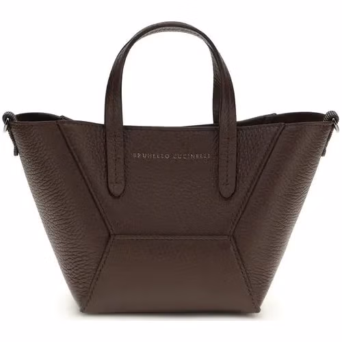 Brunello Cucinelli Bordeaux Calf Leather Bos Taurus Shoulder Bag