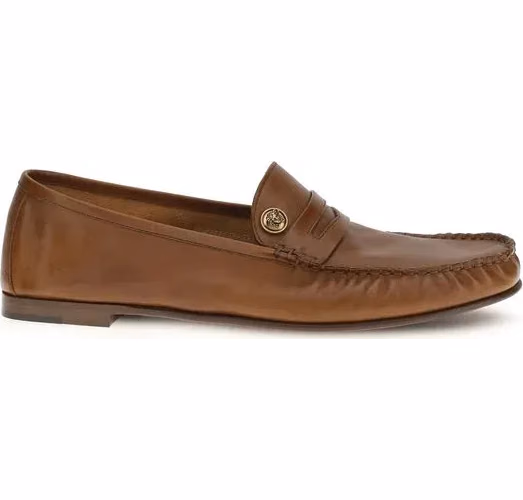 Versace Brown Calf Leather Bos Taurus Slip-On Loafers