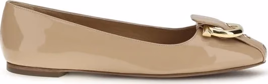 Ferragamo Beige Calf Leather Bos Taurus Ballet Flats