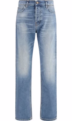 Blue Cotton Straight-Leg Jeans