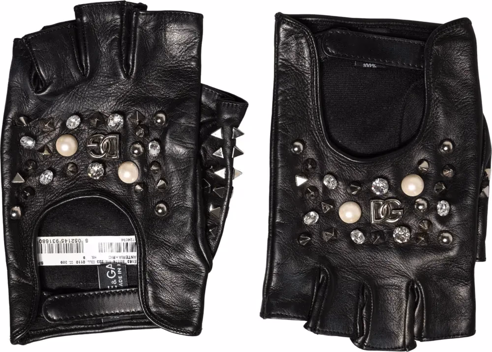 Dolce & Gabbana Black Embellished Wrist Length Mitten Women Gloves