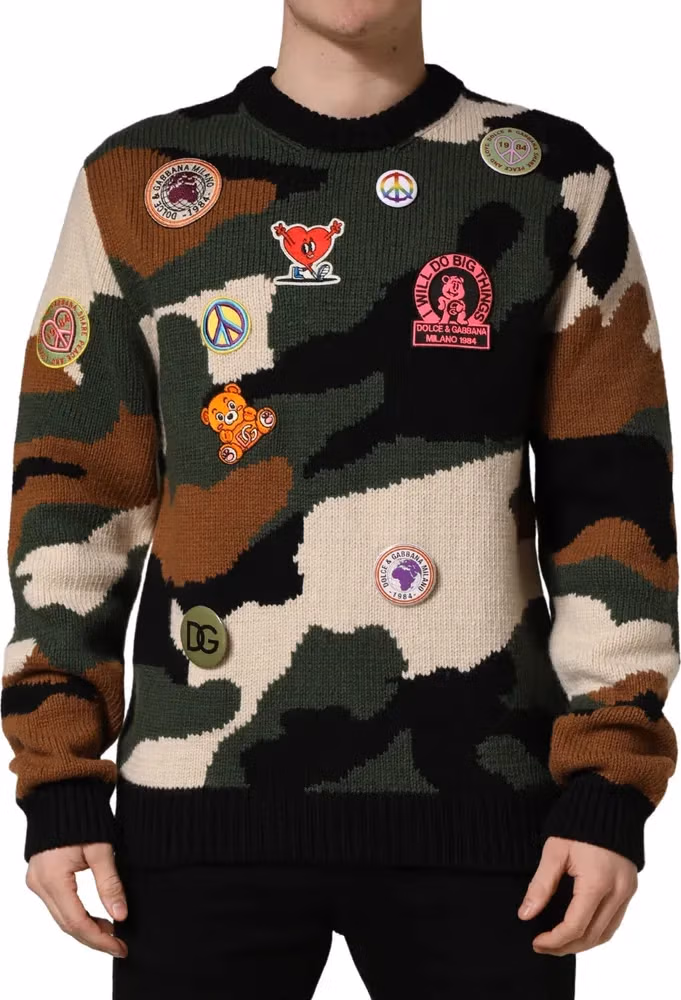 Dolce & Gabbana Multicolor Intarsia-Knit Camouflage Pullover Sweater
