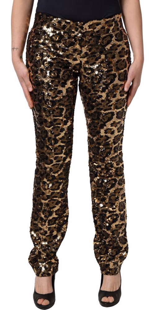 Dolce & Gabbana Gold Leopard Sequined Straight Trouser Pants