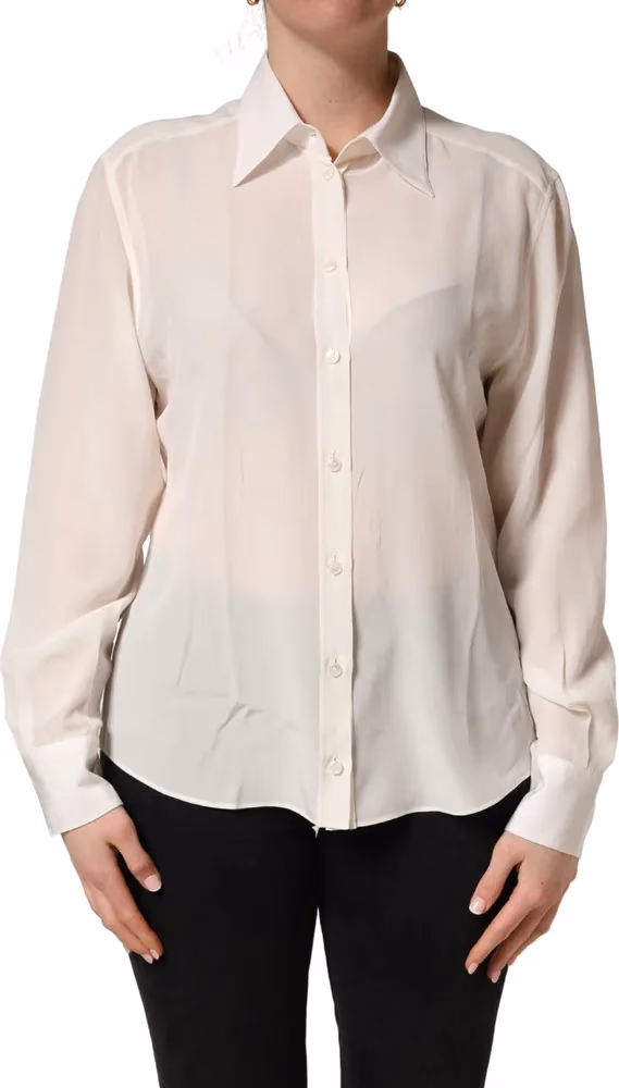 Dolce & Gabbana Off White Collared Long Sleeves Blouse Top