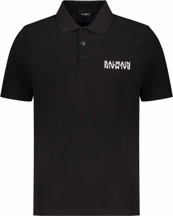 Balmain Black Cotton Polo Shirt