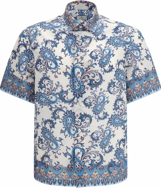Etro Blue Cotton Pattern Shirt