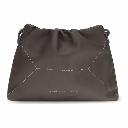 Brunello Cucinelli Brown Calf Leather Bos Taurus Shoulder Bag