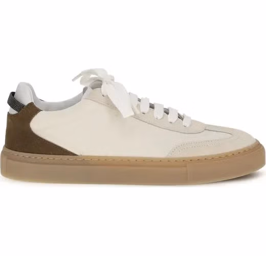 Brunello Cucinelli Beige Calf Leather Bos Taurus Low Top Sneakers