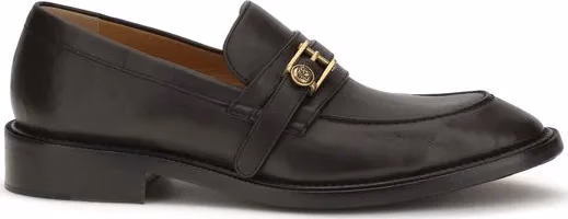 Versace Black Calf Leather Bos Taurus Slip-On Loafers