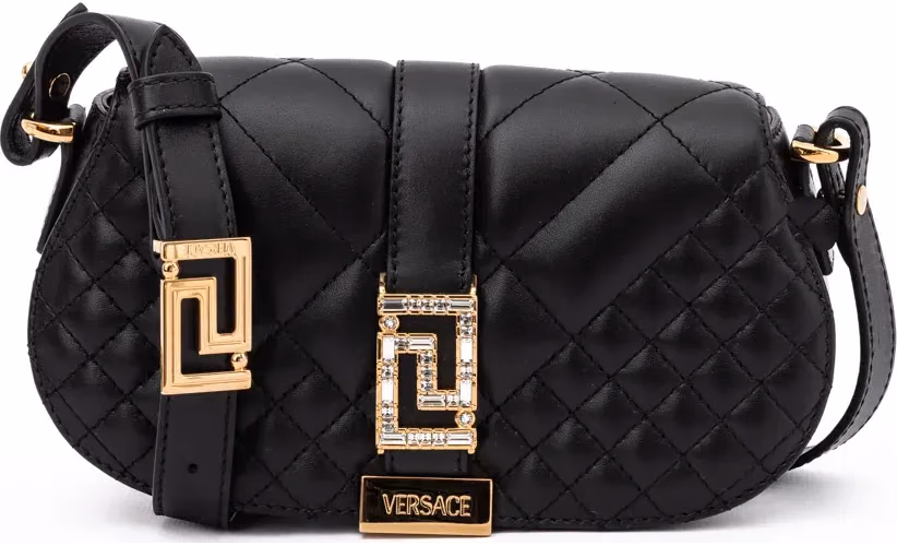 Versace Black Leather Quilted Shoulder Strap Bag